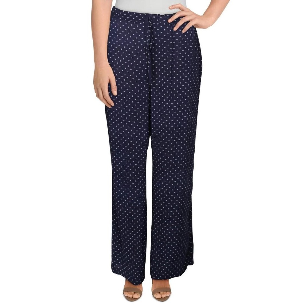 NYDJ women pants MLAW3860 ARABQDTPEA wide leg blue viscose sz S $99